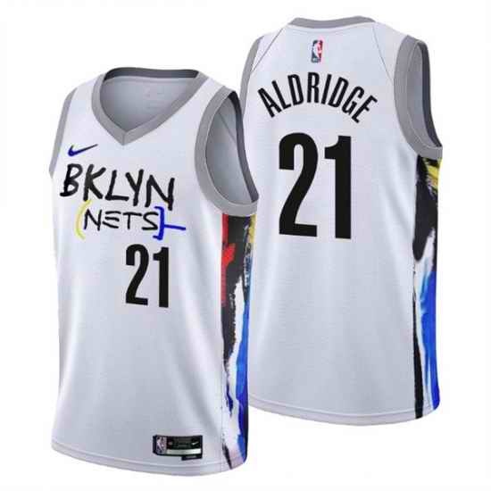 Men's Brooklyn Nets #21 LaMarcus Aldridge 2022-23 White City Edition Stitched->brooklyn nets->NBA Jersey