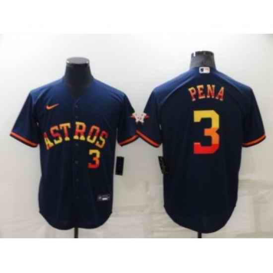 Men's Houston Astros #3 Jeremy Pena Number Navy Blue Rainbow Stitched MLB Cool Base Nike Jersey->houston astros->MLB Jersey