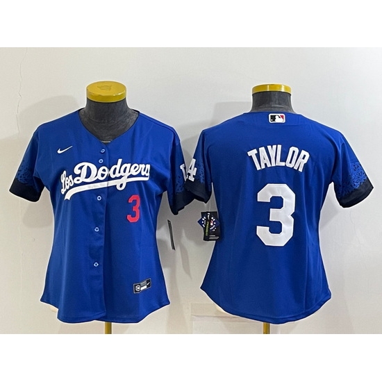 Women Los Angeles Dodgers #3 Chris Taylor Royal City Connect Stitched Baseball Jersey->women mlb jersey->Women Jersey
