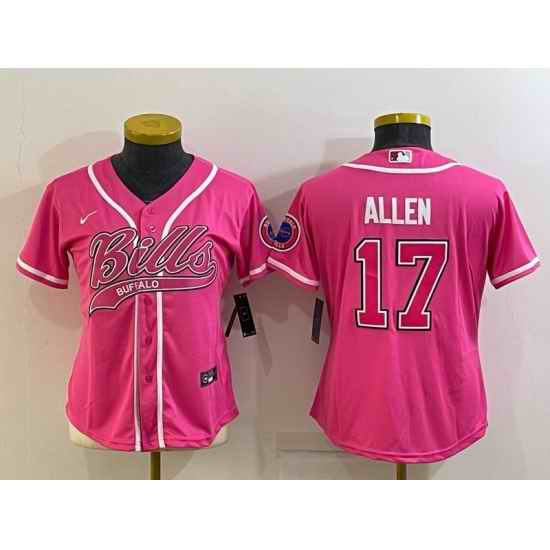 Women Buffalo Bills #17 Josh Allen Pink With Patch Cool Base Stitched Baseball Jersey->women nfl jersey->Women Jersey