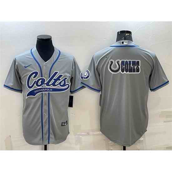 Men Indianapolis Colts Grey Team Big Logo With Patch Cool Base Stitched Baseball Jersey->indianapolis colts->NFL Jersey