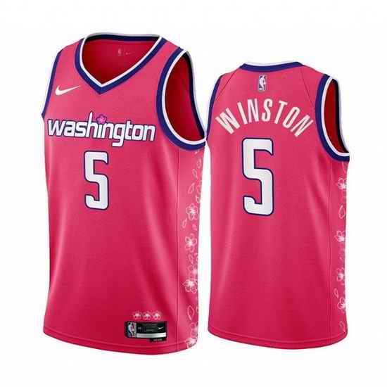 Men Washington Wizards #5 Cassius Winston 2022 23 Pink Cherry Blossom City Edition Limited Stitched Basketball Jersey->washington wizards->NBA Jersey