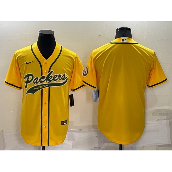 Men Green Bay Packers Blank Yellow Cool Base Stitched Baseball Jersey->green bay packers->NFL Jersey