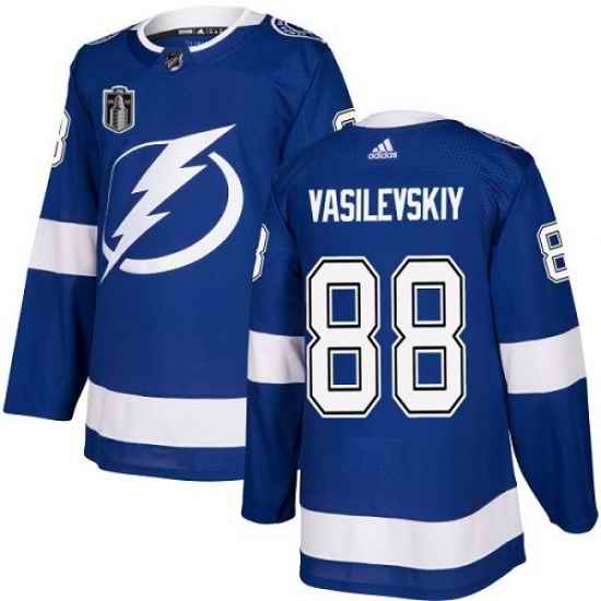 Men Tampa Bay Lightning #88 Andrei Vasilevskiy 2022 Blue Stanley Cup Final Patch Stitched Jersey->tampa bay lightning->NHL Jersey