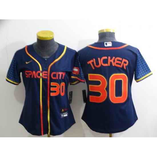 Women's Houston Astros #30 Kyle Tucker Number 2022 Navy Blue City Connect Cool Base Stitched Jersey->women mlb jersey->Women Jersey