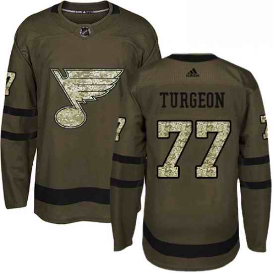 Mens Adidas St Louis Blues #77 Pierre Turgeon Premier Green Salute to Service NHL Jersey->st.louis blues->NHL Jersey