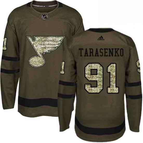 Mens Adidas St Louis Blues #91 Vladimir Tarasenko Authentic Green Salute to Service NHL Jersey->st.louis blues->NHL Jersey