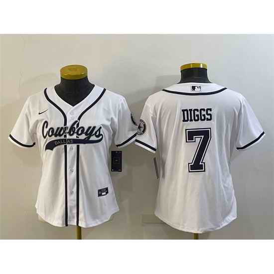 Women Dallas Cowboys #7 Trevon Diggs White With Patch Cool Base Stitched Baseball Jersey->women nfl jersey->Women Jersey