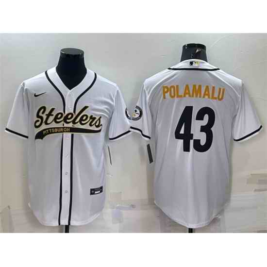Men Pittsburgh Steelers #43 Troy Polamalu White With Patch Cool Base Stitched Baseball Jersey->pittsburgh steelers->NFL Jersey