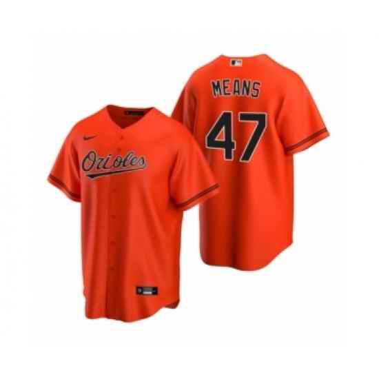 Youth Baltimore Orioles #47 John Means Nike Orange 2020 Replica Alternate Jersey->youth mlb jersey->Youth Jersey