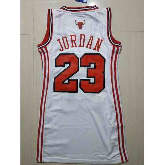 Women Chicago Bulls #23 Michael Jordan Dress Stitched Jersey White II->nba women dress jersey->NBA Jersey