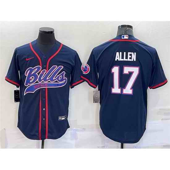 Men Buffalo Bills #17 Josh Allen Navy With Patch Cool Base Stitched Baseball Jersey->atlanta falcons->NFL Jersey