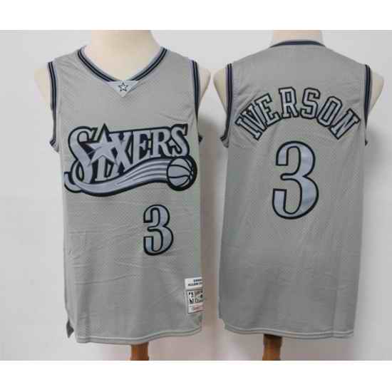 Men Philadelphia 76ers #3 Allen Iverson Grey Throwback Stitched Basketball Jersey->philadelphia 76ers->NBA Jersey