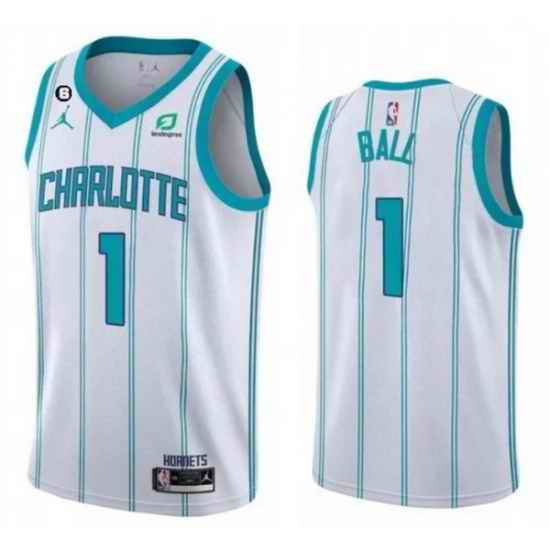 Men Charlotte Hornets #1 LaMelo Ball White No 6 Patch Stitched Basketball Jersey->charlotte hornets->NBA Jersey