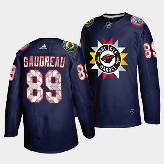 Men Minnesota Wild 89 Frederick Gaudreau 2021 #22 Navy Native American Heritage Day Stitched Jersey->nashville predators->NHL Jersey
