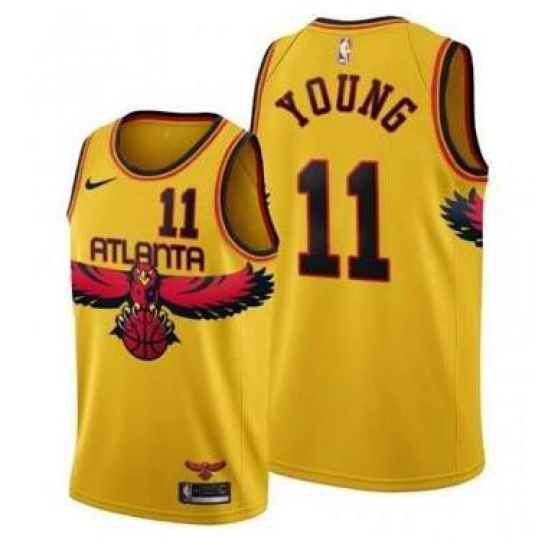 Men Nike Atlanta Hawks #11 Trae Young Yellow 2021 Gold City Edition Stitched NBA Jersey->denver nuggets->NBA Jersey