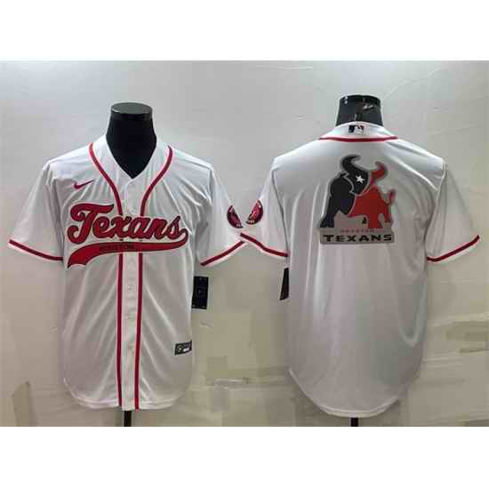 Men Houston Texans White Team Big Logo With Patch Cool Base Stitched Baseball Jersey->houston texans->NFL Jersey
