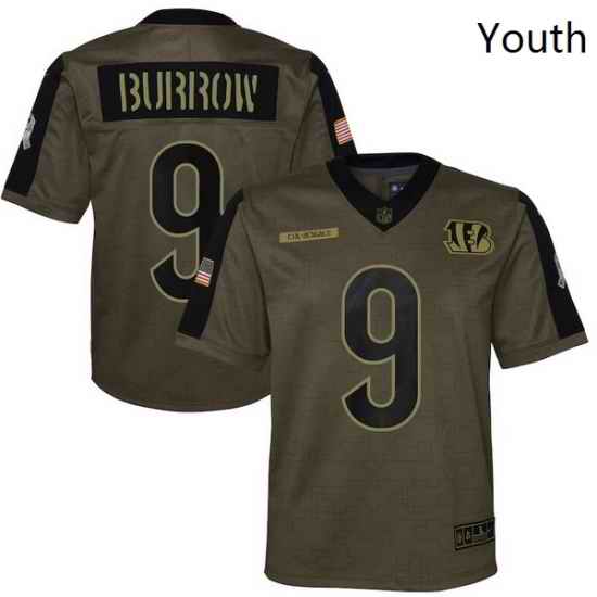Youth Cincinnati Bengals Joe Burrow Nike Olive 2021 Salute To Service Game Jersey->youth nfl jersey->Youth Jersey