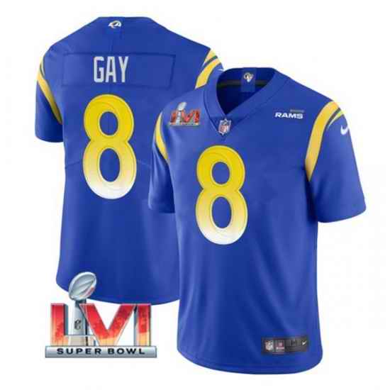 Nike Los Angeles Rams #8 Matt Gay Royal 2022 Super Bowl LVI Vapor Limited Jersey->los angeles rams->NFL Jersey