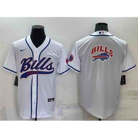 Men Buffalo Bills White Team Big Logo With Patch Cool Base Stitched Baseball Jersey->buffalo bills->NFL Jersey