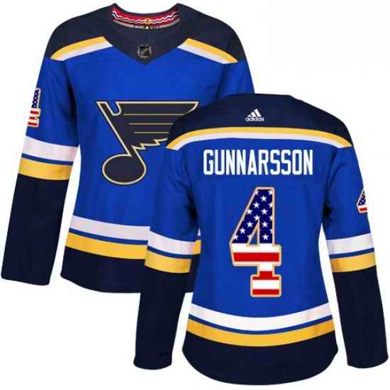 Womens Adidas St Louis Blues #4 Carl Gunnarsson Authentic Blue USA Flag Fashion NHL Jersey->women nhl jersey->Women Jersey