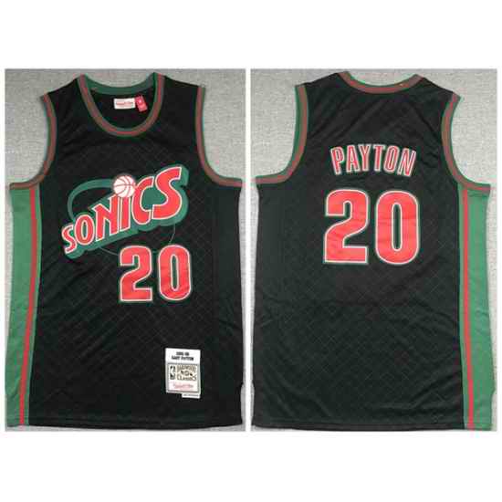 Men Oklahoma City Thunder #20 Gary Payton Black 1995 96 Throwback SuperSonics Stitched Jersey->new york knicks->NBA Jersey