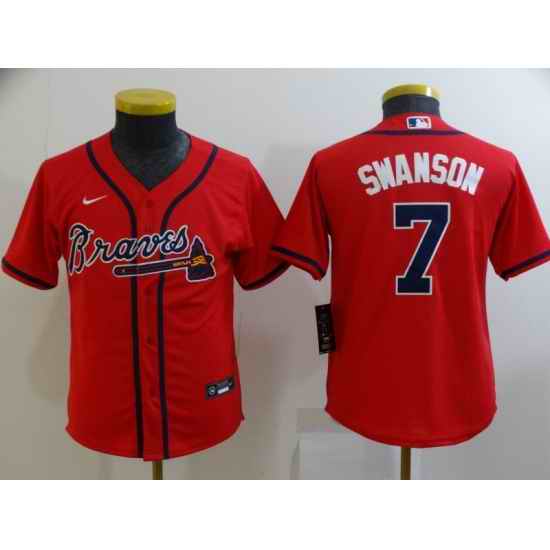 Youth Red Atlanta Braves #7 Dansby Swanson Cool Base MLB Stitched Jersey->youth mlb jersey->Youth Jersey