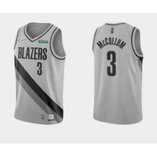 Men Portland Trail Portland Blazers #3 C J  McCollum Grey Earned Edition Stitched Basketball Jersey->new york knicks->NBA Jersey