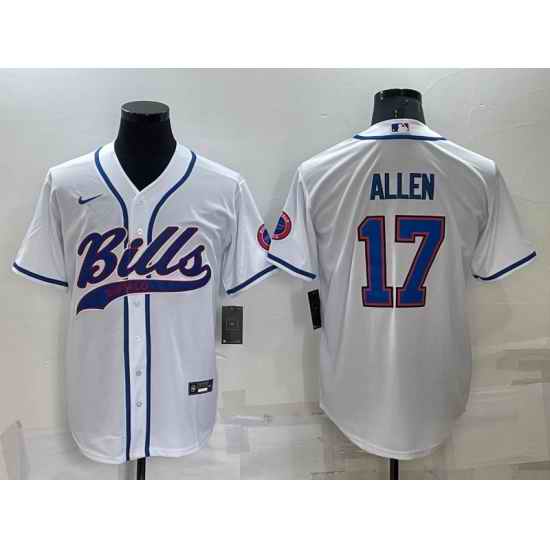 Men Buffalo Bills #17 Josh Allen White Cool Base Stitched Baseball Jersey