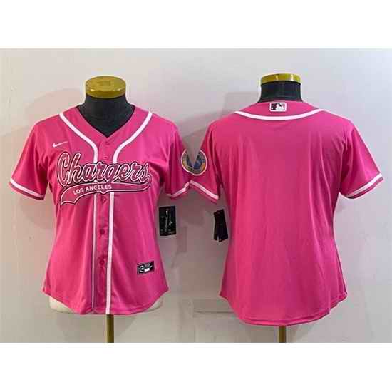 Women Los Angeles Chargers Blank Pink With Patch Cool Base Stitched Baseball Jersey->women nfl jersey->Women Jersey