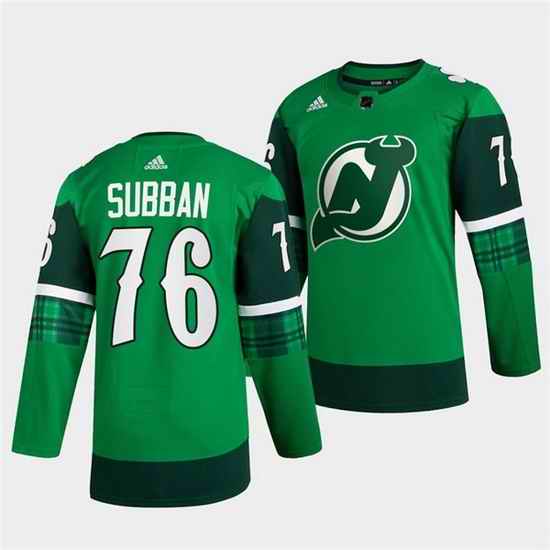 Men New jerseyy Devils #76 P K  Subban Green Warm Up St Patricks Day Stitched jersey->anaheim ducks->NHL Jersey