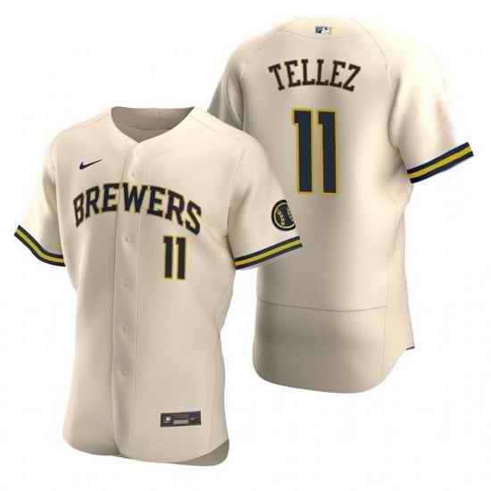 Men Milwaukee Brewers #11 Rowdy Tellez Cream Flex Base Stitched MLB Jerse->los angeles dodgers->MLB Jersey