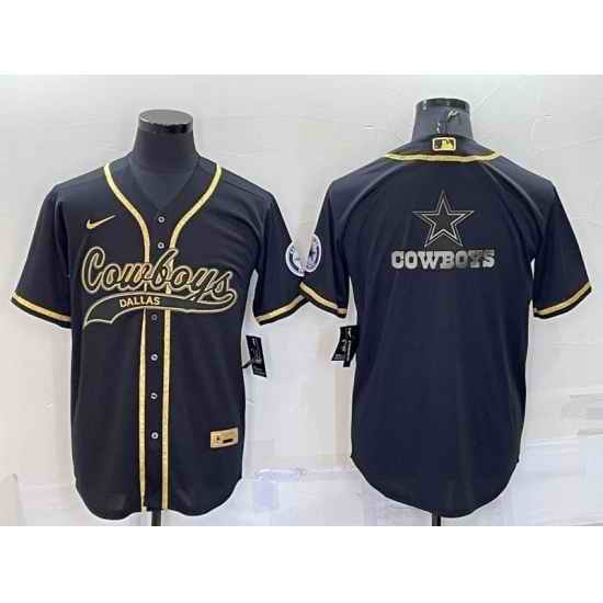 Men Dallas Cowboys Black Gold Team Big Logo With Patch Cool Base Stitched Baseball Jersey->buffalo bills->NFL Jersey