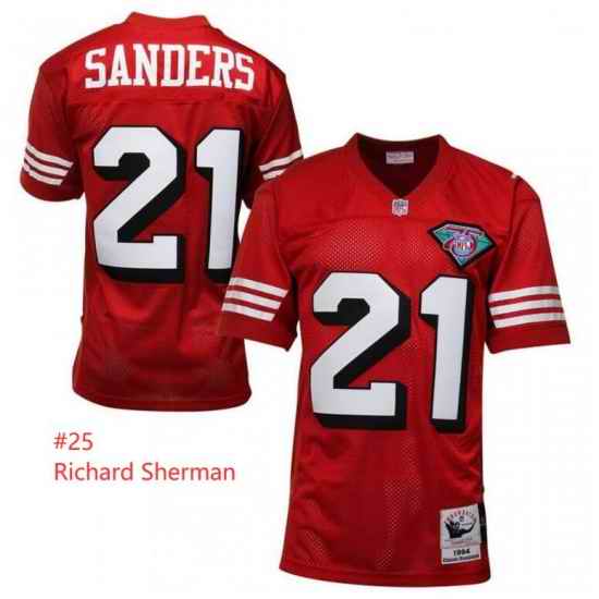 Men San Francisco 49ers #25 Richard Sherman Mitchell Ness Throwback Red Jersey->women nfl jersey->Women Jersey