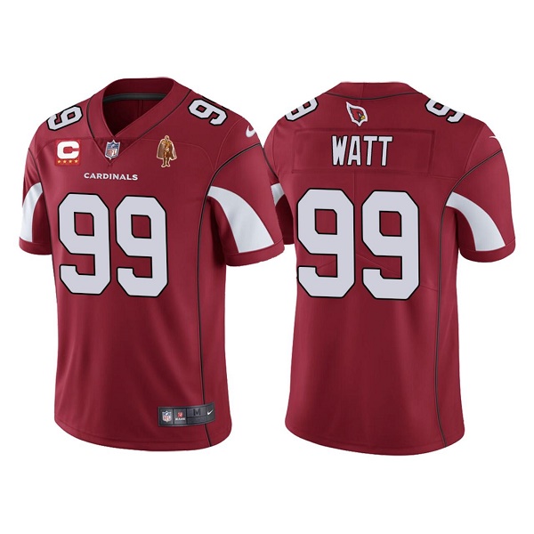 Men's Arizona Cardinals #99 J.J. Watt Red With C Patch & Walter Payton Patch Limited Stitched Jersey->tennessee titans->NFL Jersey