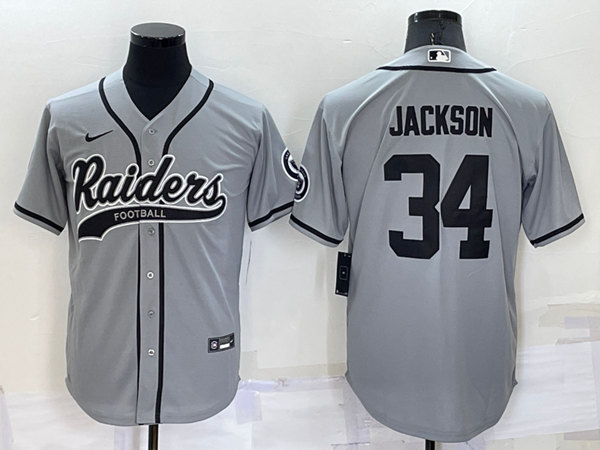 Men's Las Vegas Raiders #34 Bo Jackson Grey Cool Base Stitched Baseball Jersey->las vegas raiders->NFL Jersey