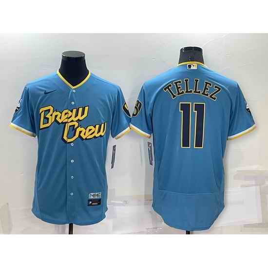 Men Milwaukee Brewers #11 Rowdy Tellez 2022 Powder Blue City Connect Flex Base Stitched Jersey->milwaukee brewers->MLB Jersey
