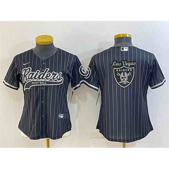 Women Las Vegas Raiders Black Team Big Logo With Patch Cool Base Stitched Baseball Jerseys->women nfl jersey->Women Jersey