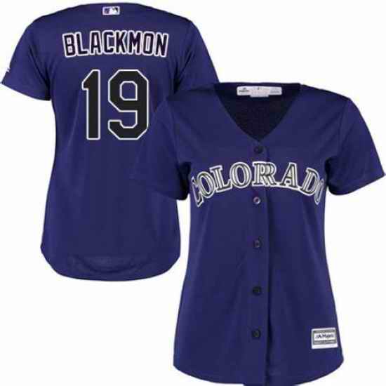 Women's Nike Colorado Rockies #19 Charlie Blackmon Purple Black Cool Base MLB Jersey->women mlb jersey->Women Jersey