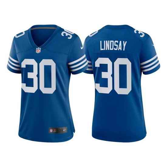 Women Indianapolis Colts #30 Phillip Lindsay New Blue Stitched Jersey 28Run Small 2->women nfl jersey->Women Jersey