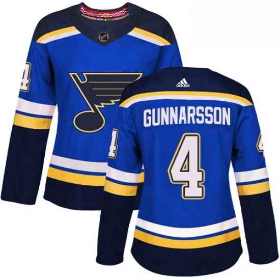 Womens Adidas St Louis Blues #4 Carl Gunnarsson Authentic Royal Blue Home NHL Jersey->women nhl jersey->Women Jersey