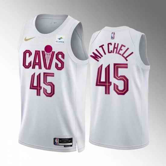 Men Cleveland Cavaliers #45 Donovan Mitchell White Stitched Jersey->cleveland cavaliers->NBA Jersey