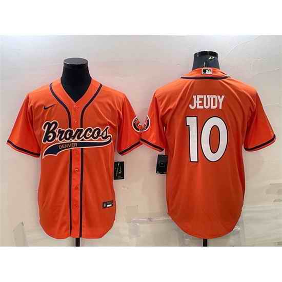 Men Denver Broncos #10 Jerry Jeudy Orange With Patch Cool Base Stitched Baseball Jersey->denver broncos->NFL Jersey