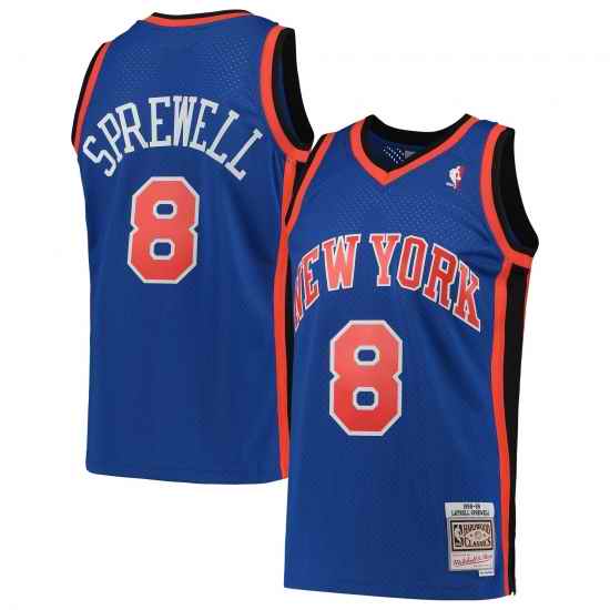 Men New York Knicks #8 Latrell Sprewell Blue Mitchell Ness Jersey->new york knicks->NBA Jersey