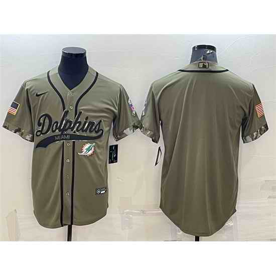 Men Miami Dolphins Blank Olive 2022 Salute To Service Cool Base Stitched Baseball Jersey->miami dolphins->NFL Jersey