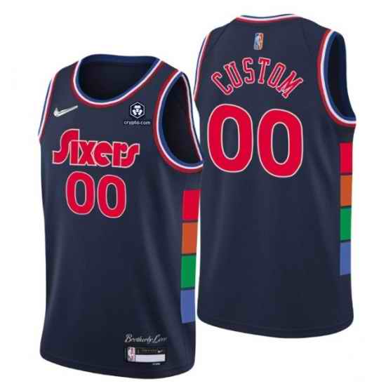 Men Philadelphia 76ers Active Player Custom 2021 #22 City Edition Navy 75th Anniversary Stitched Swingman Jersey->->Custom Jersey