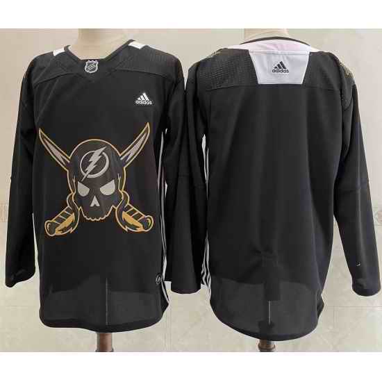 Men's Tampa Bay Lightning Blank Black Pirate Themed Warmup Authentic Jersey->tampa bay lightning->NHL Jersey