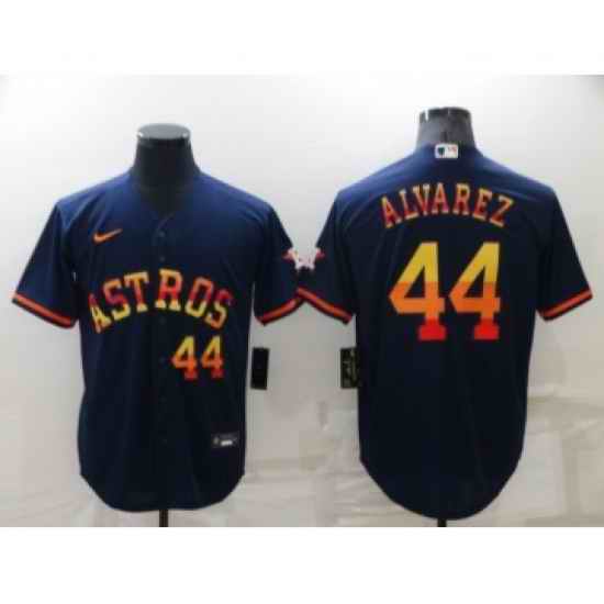 Men's Houston Astros #44 Yordan Alvarez Number Navy Blue Rainbow Stitched MLB Cool Base Nike Jersey->detroit tigers->MLB Jersey