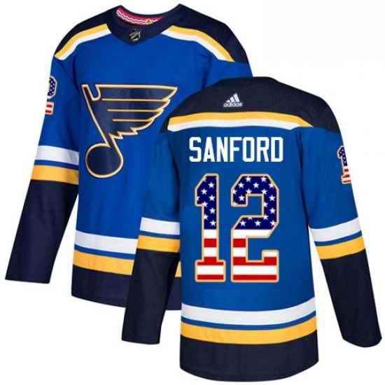 Mens Adidas St Louis Blues #12 Zach Sanford Authentic Blue USA Flag Fashion NHL Jersey->st.louis blues->NHL Jersey