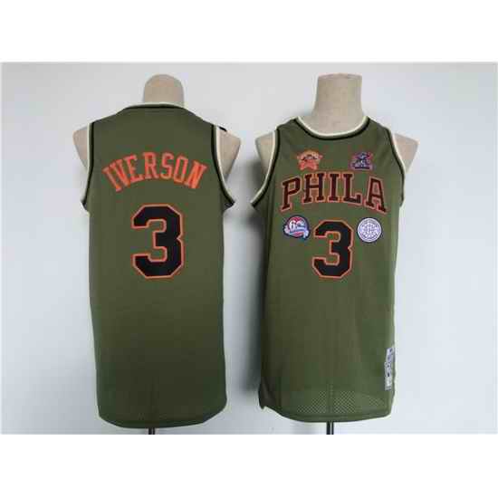 Men Philadelphia 76ers #3 Allen Iverson Olive Throwback Basketball Jersey->philadelphia 76ers->NBA Jersey